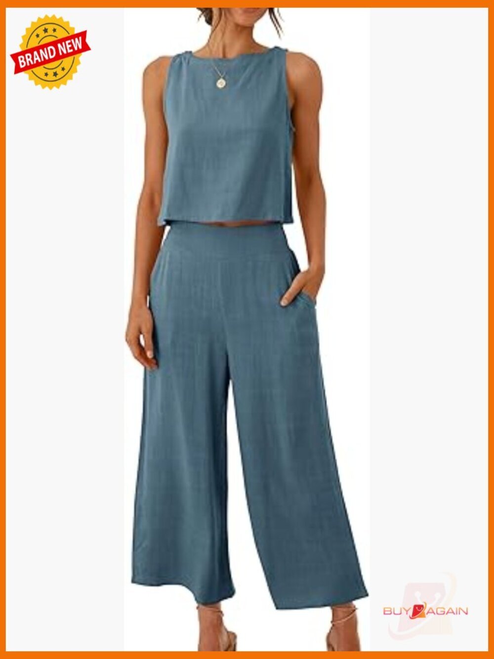Sleeveless Crop Top & Capri Wide Leg Pants Jumpsuit 2 Piece Set Summer